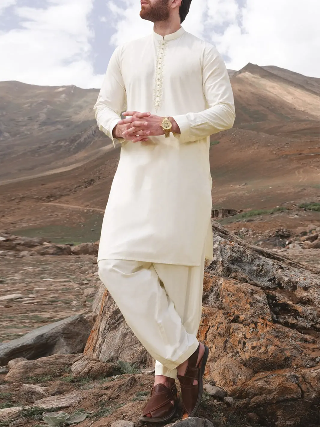 Off White Blended Kameez Shalwar - Al-Ks-2374 1