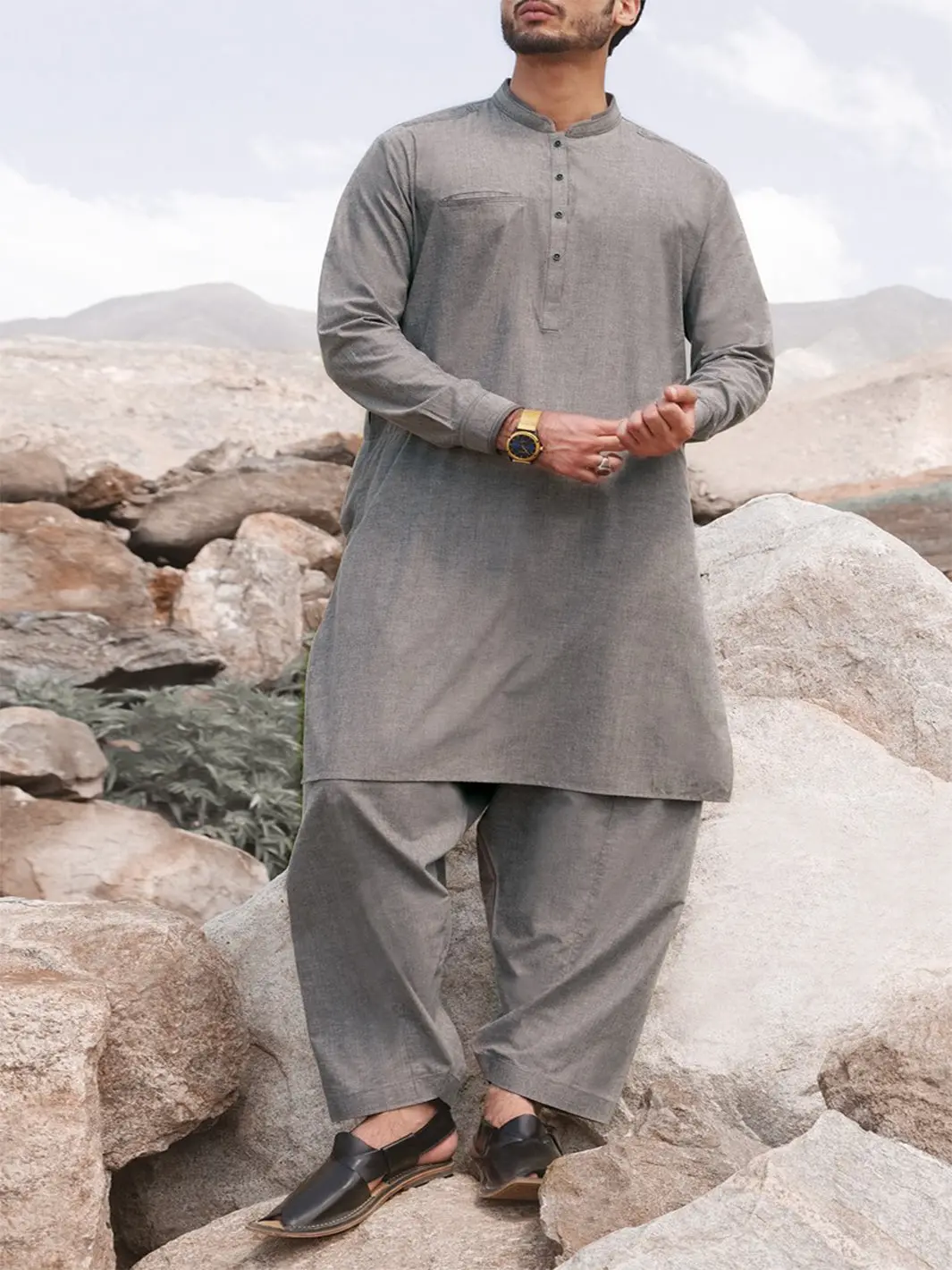 Grey Blended Kameez Shalwar - Al-Ks-2375 1
