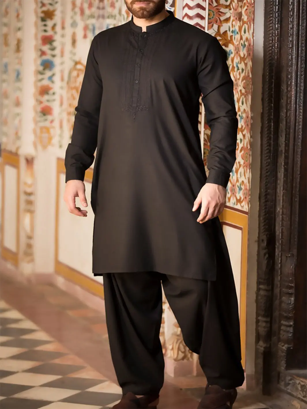 Black Blended Kameez Shalwar - Al-Ks-2379 1