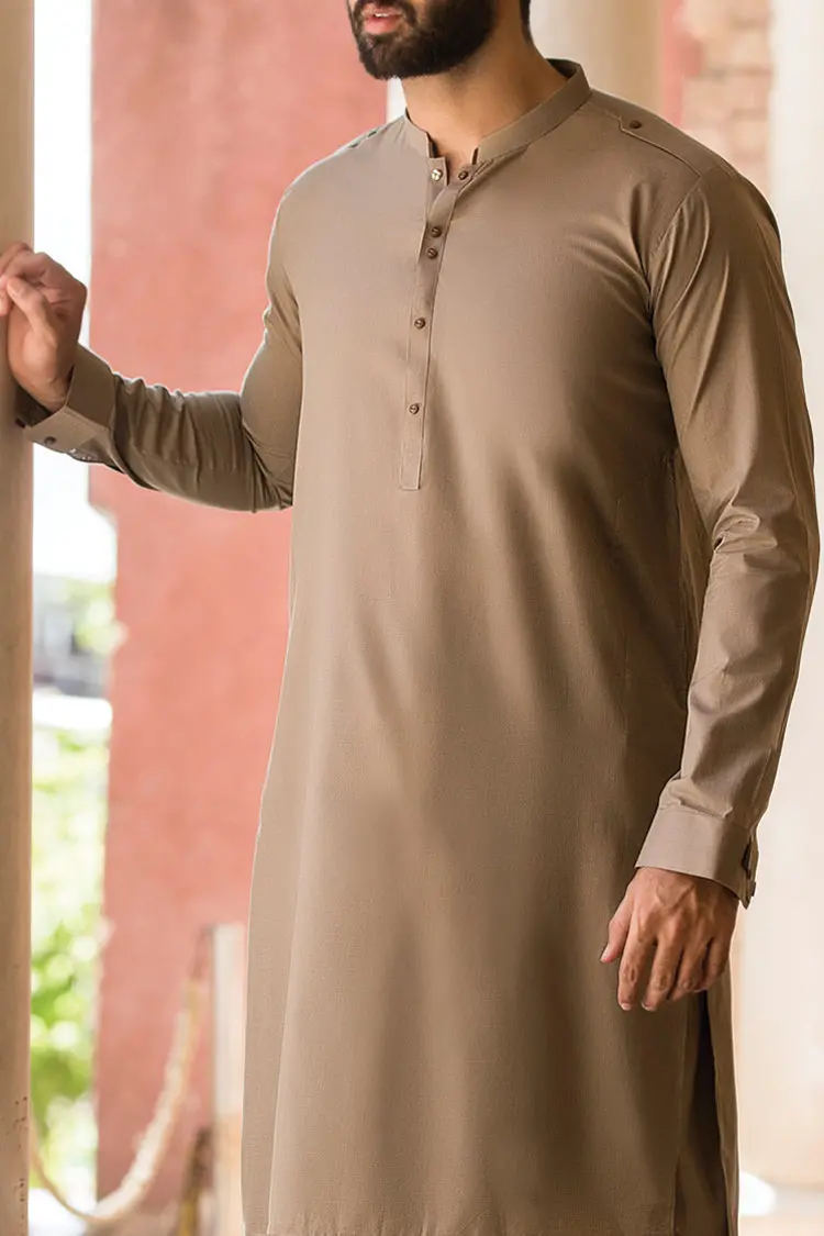Sand Colored Blended Kameez Shalwar - Al-Ks-2381 1