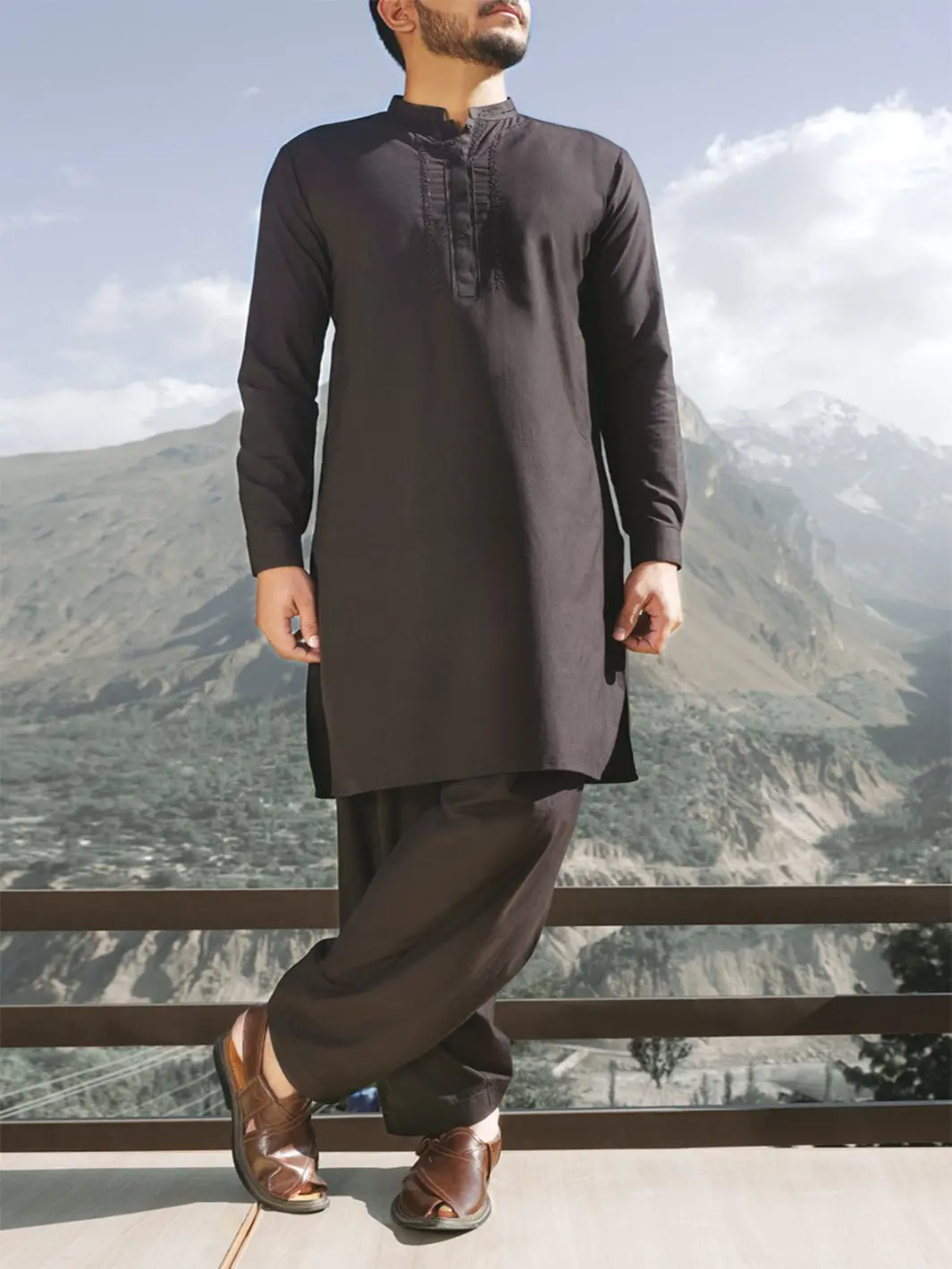 Black Blended Kameez Shalwar - Al-Ks-2387 1