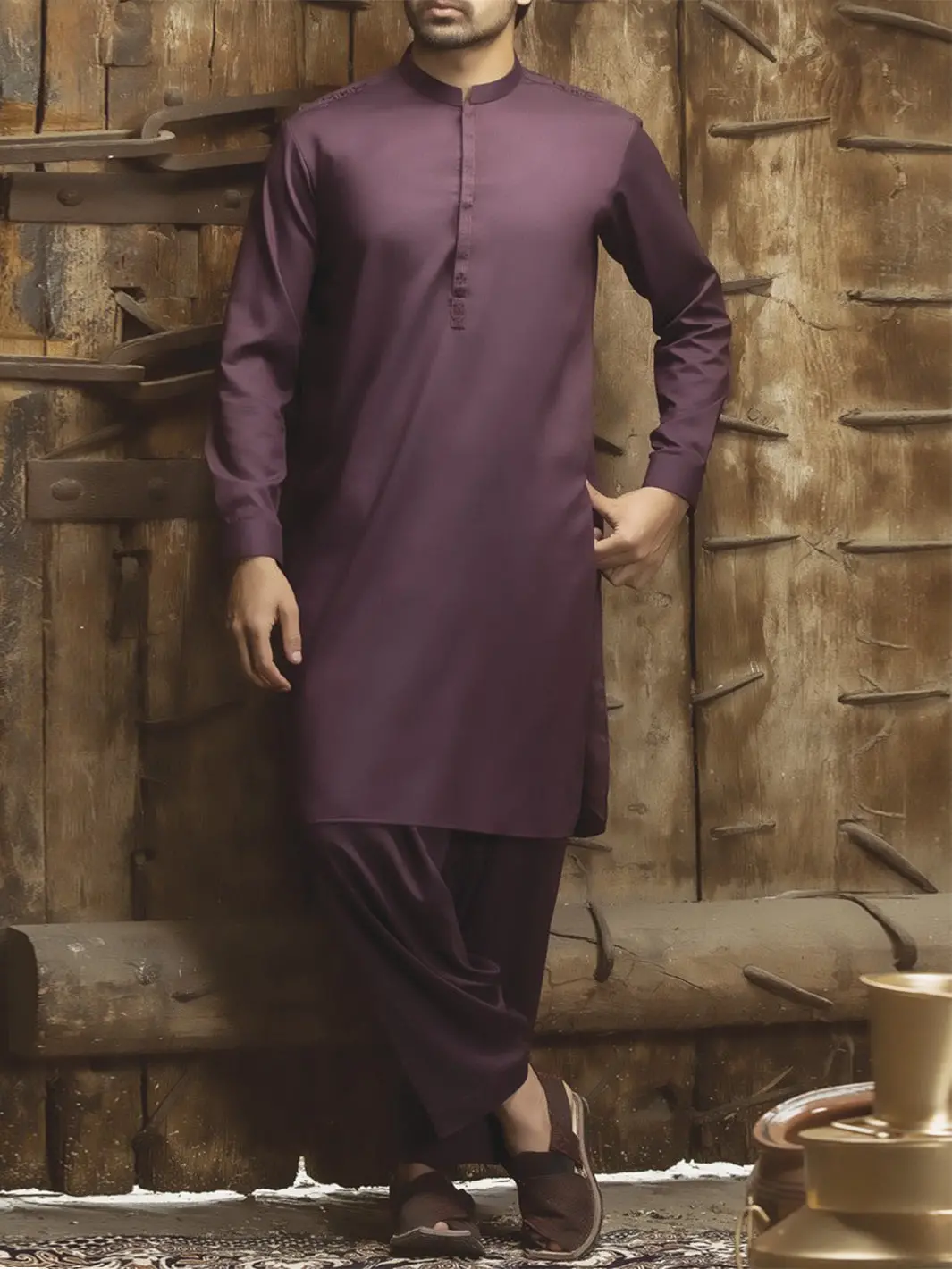Maroon Blended Kameez Shalwar - Al-Ks-2390 1