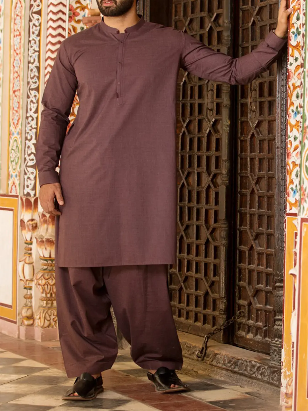 Burgundy Blended Kameez Shalwar - Al-Ks-2400 1