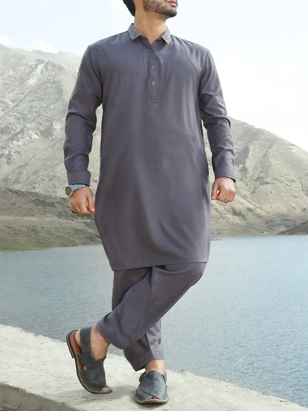 Grey Blended Kameez Shalwar - Al-Ks-2404 1