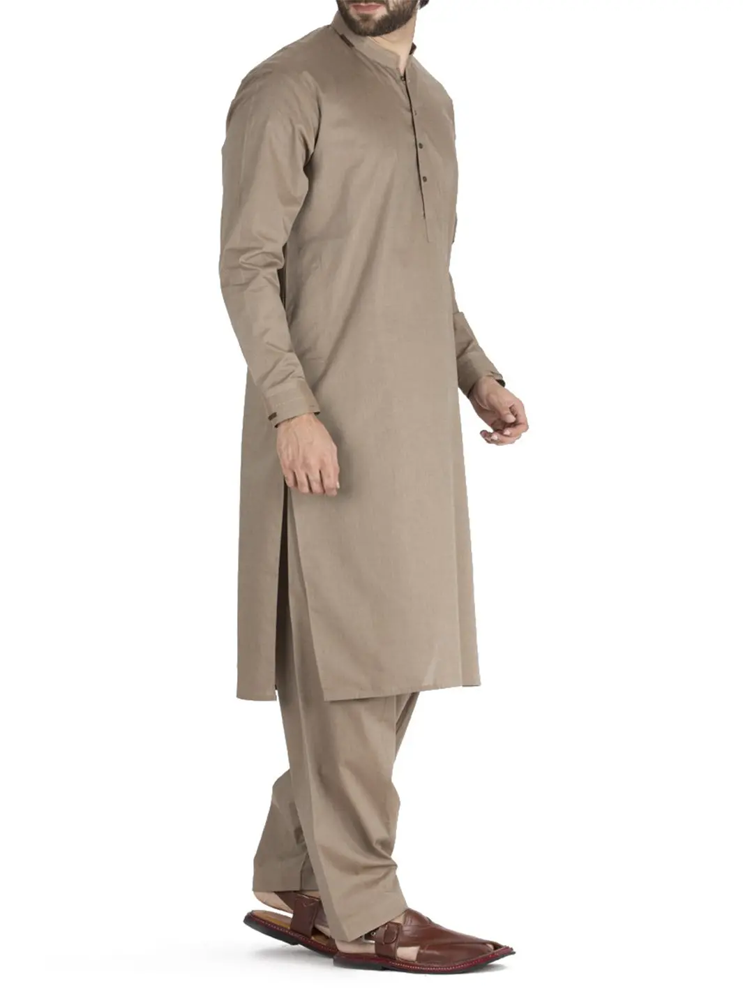 Light Brown Cotton Kameez Shalwar - Al-Ks-2419 1