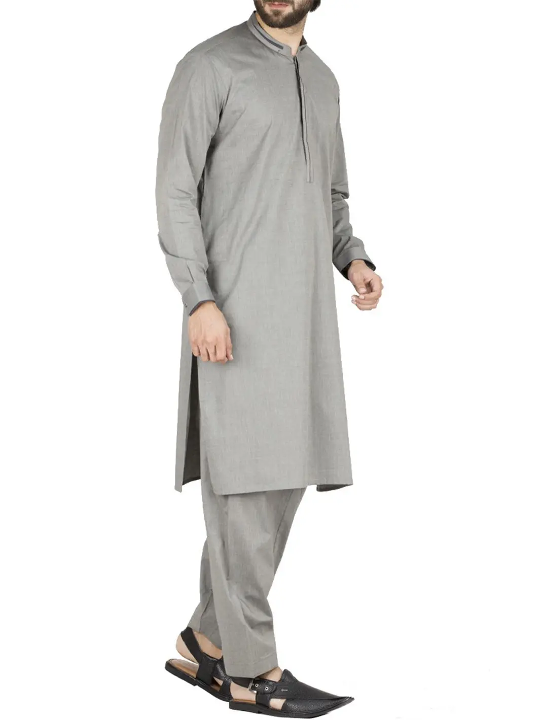 Grey Cotton Kameez Shalwar - Al-Ks-2424 1