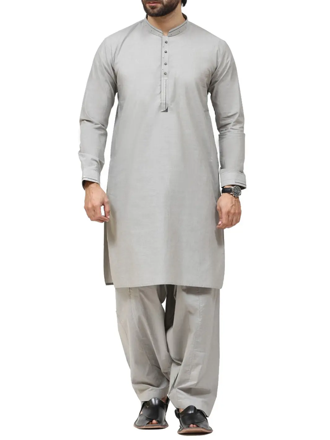 Light Grey Cotton Kameez Shalwar - Al-Ks-2427 1