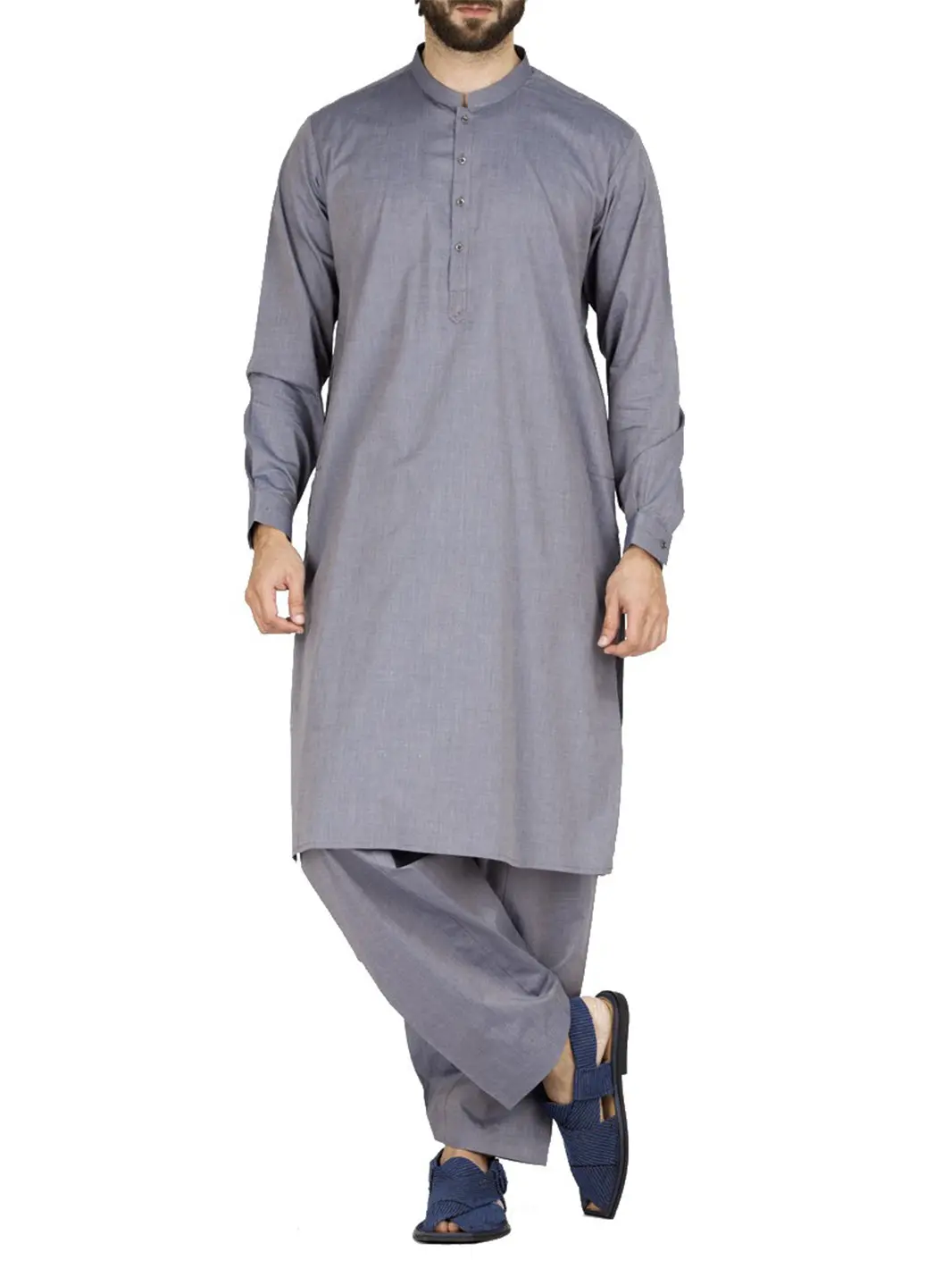 Grey Cotton Kameez Shalwar - Al-Ks-2431 1