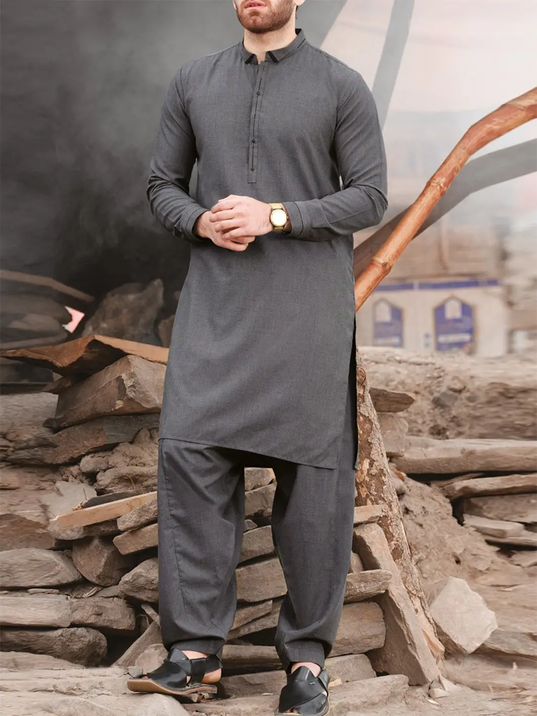 Grey Blended Kameez Shalwar - Al-Ks-2434 1