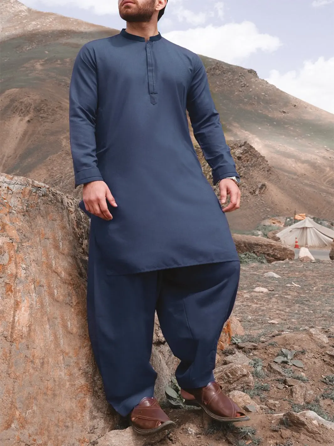 Greyish Blue Blended Kameez Shalwar - Al-Ks-2438 1