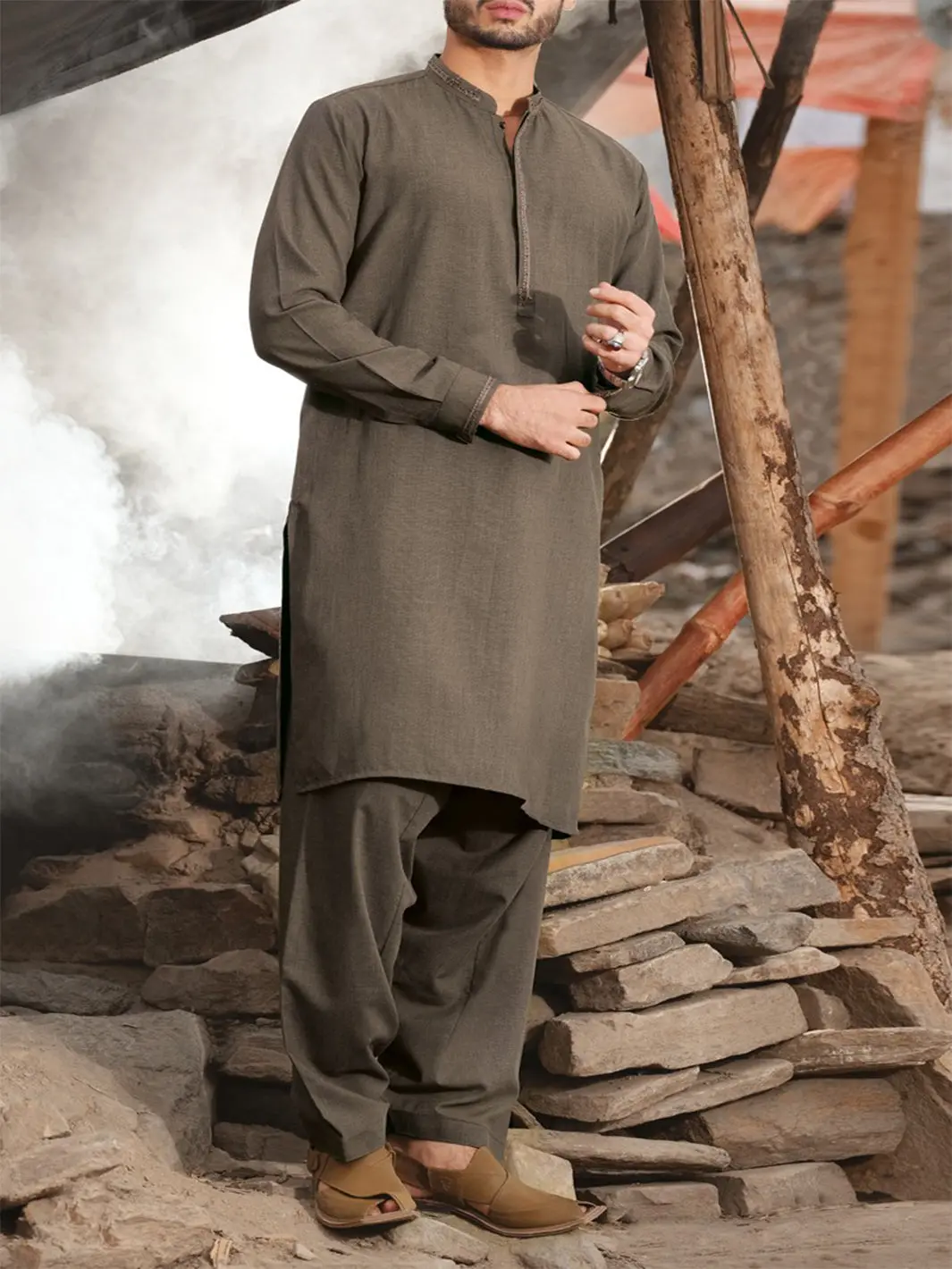 Green Blended Kameez Shalwar - Al-Ks-2439 1