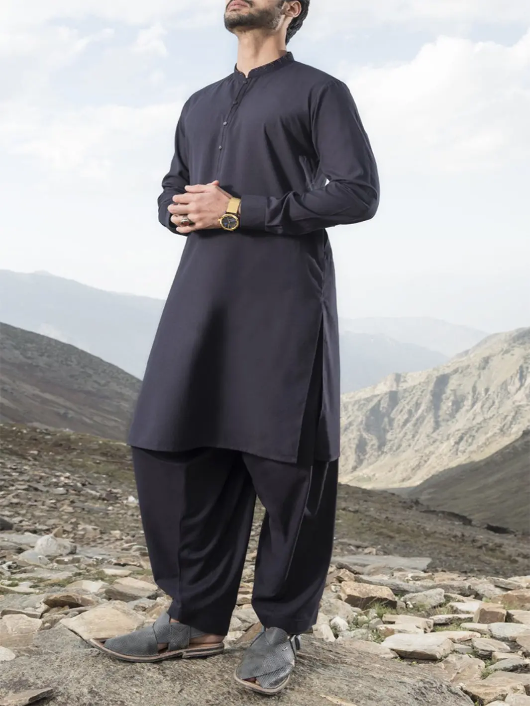 Navy Blue Blended Kameez Shalwar - Al-Ks-2450 1