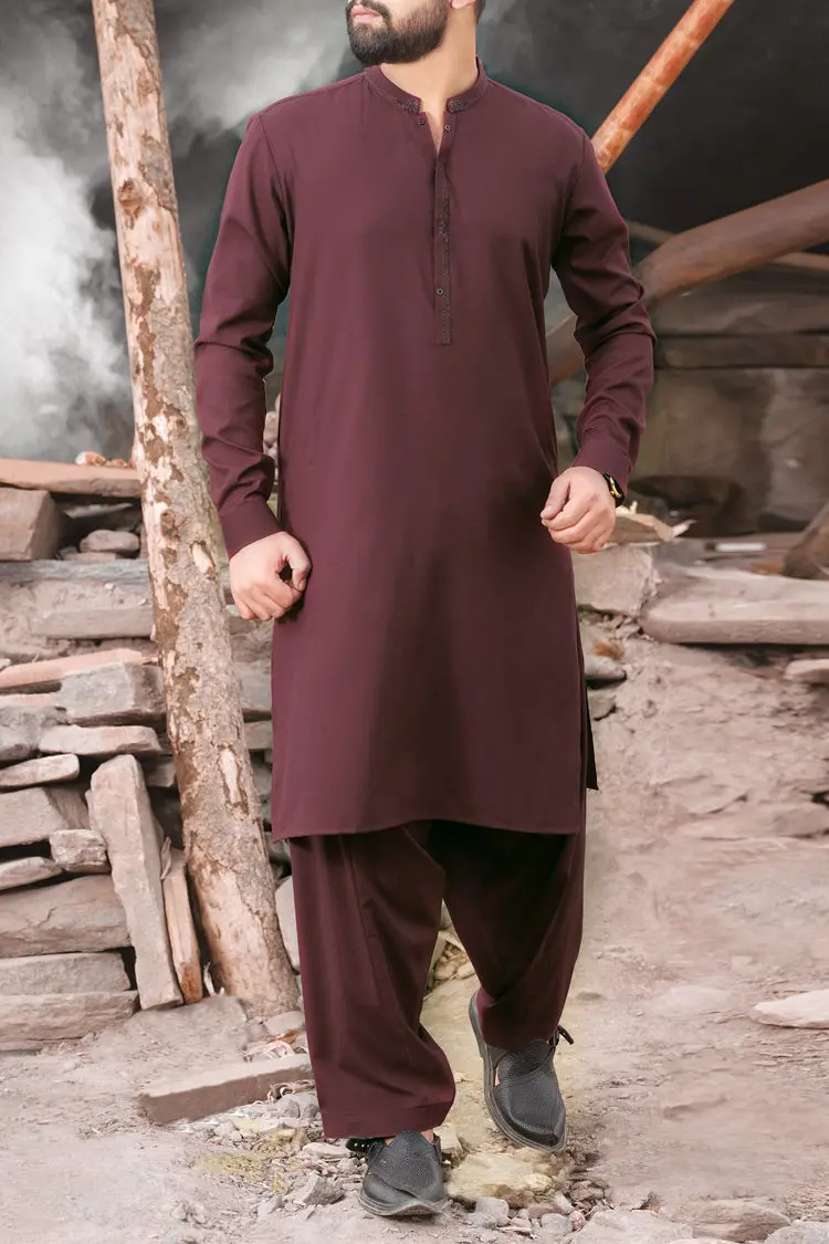 Burgundy Blended Kameez Shalwar - Al-Ks-2453 1