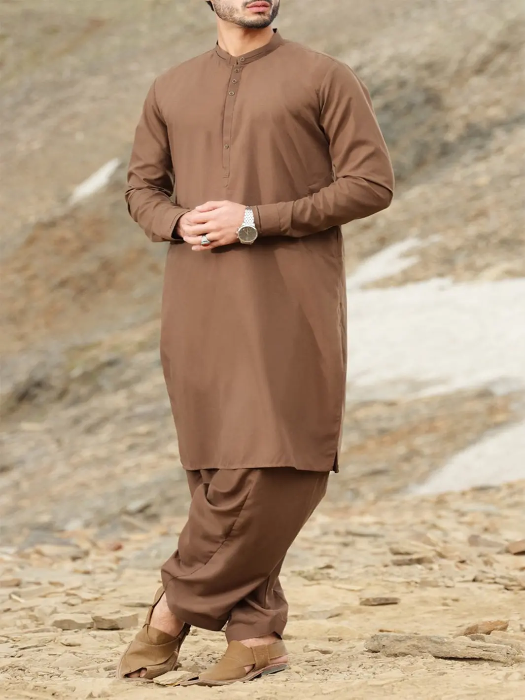 Brown Blended Kameez Shalwar - Al-Ks-2455 1