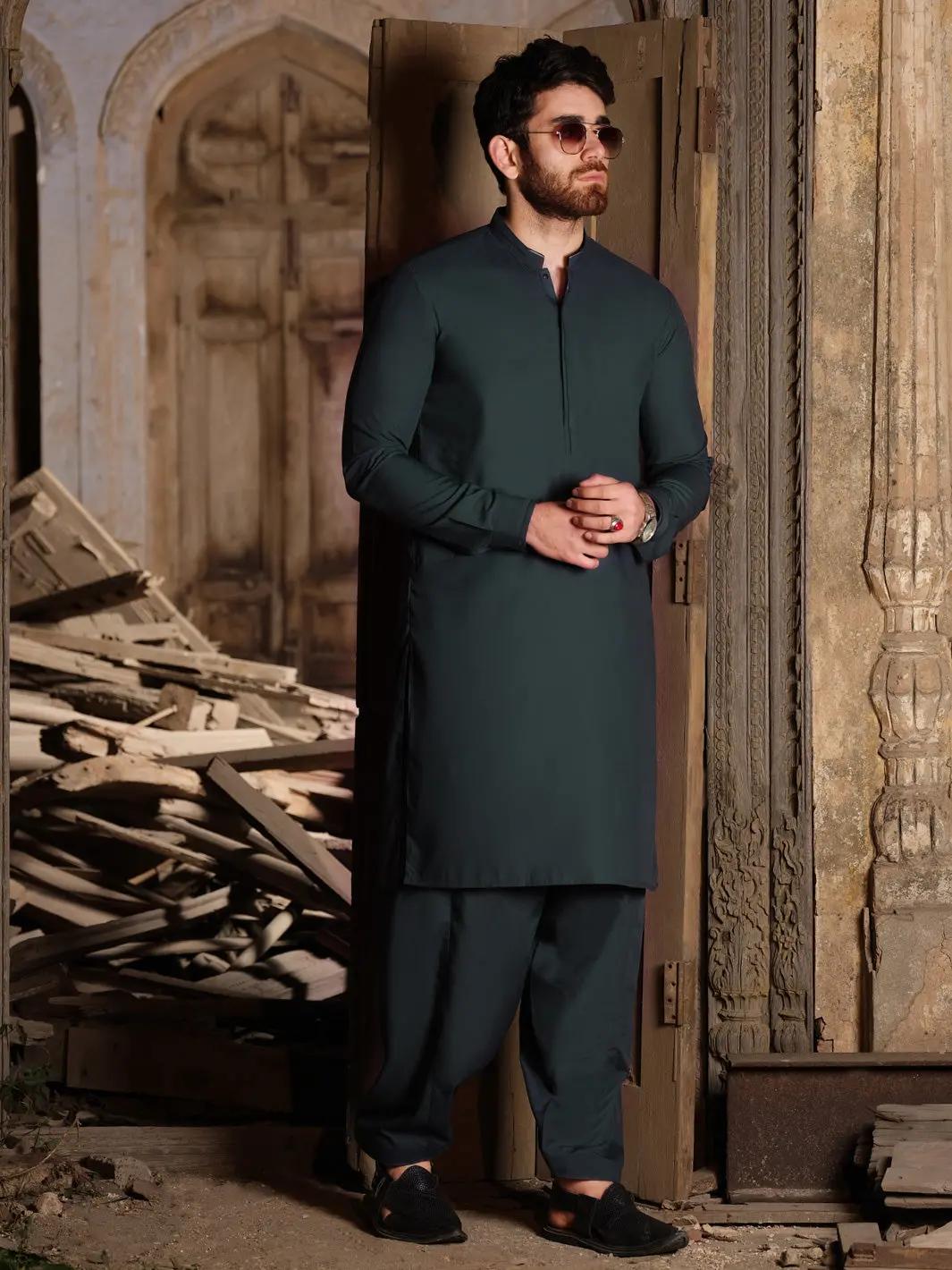 Green Blended Kameez Shalwar - Al-Ks-2510 1