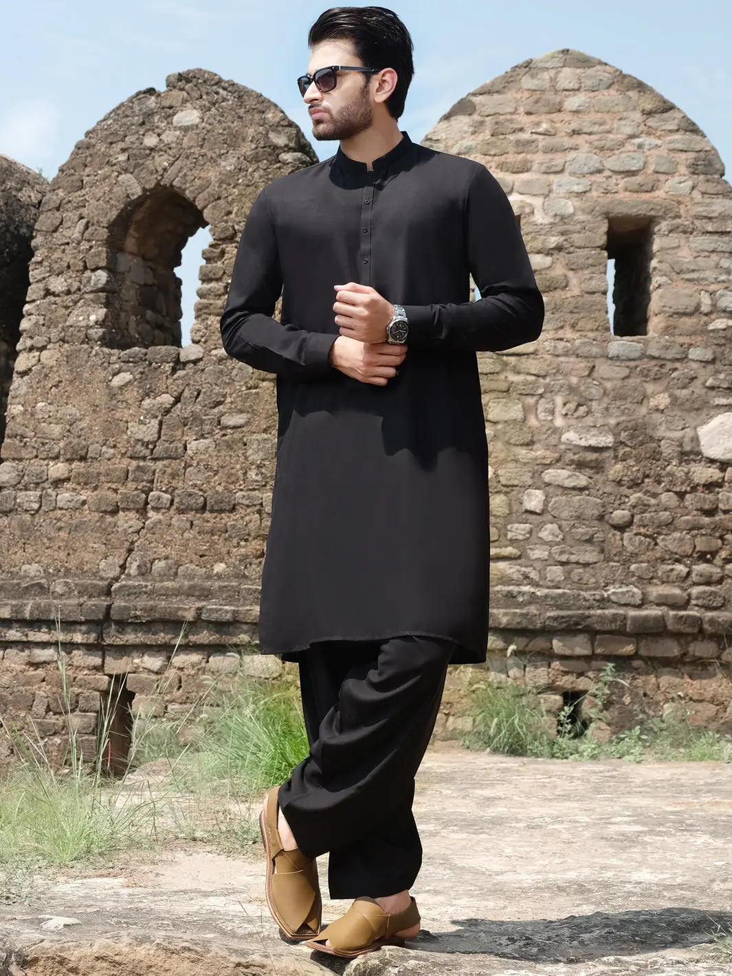 Black Blended Kurta Shalwar - Al-Ks-2522 1