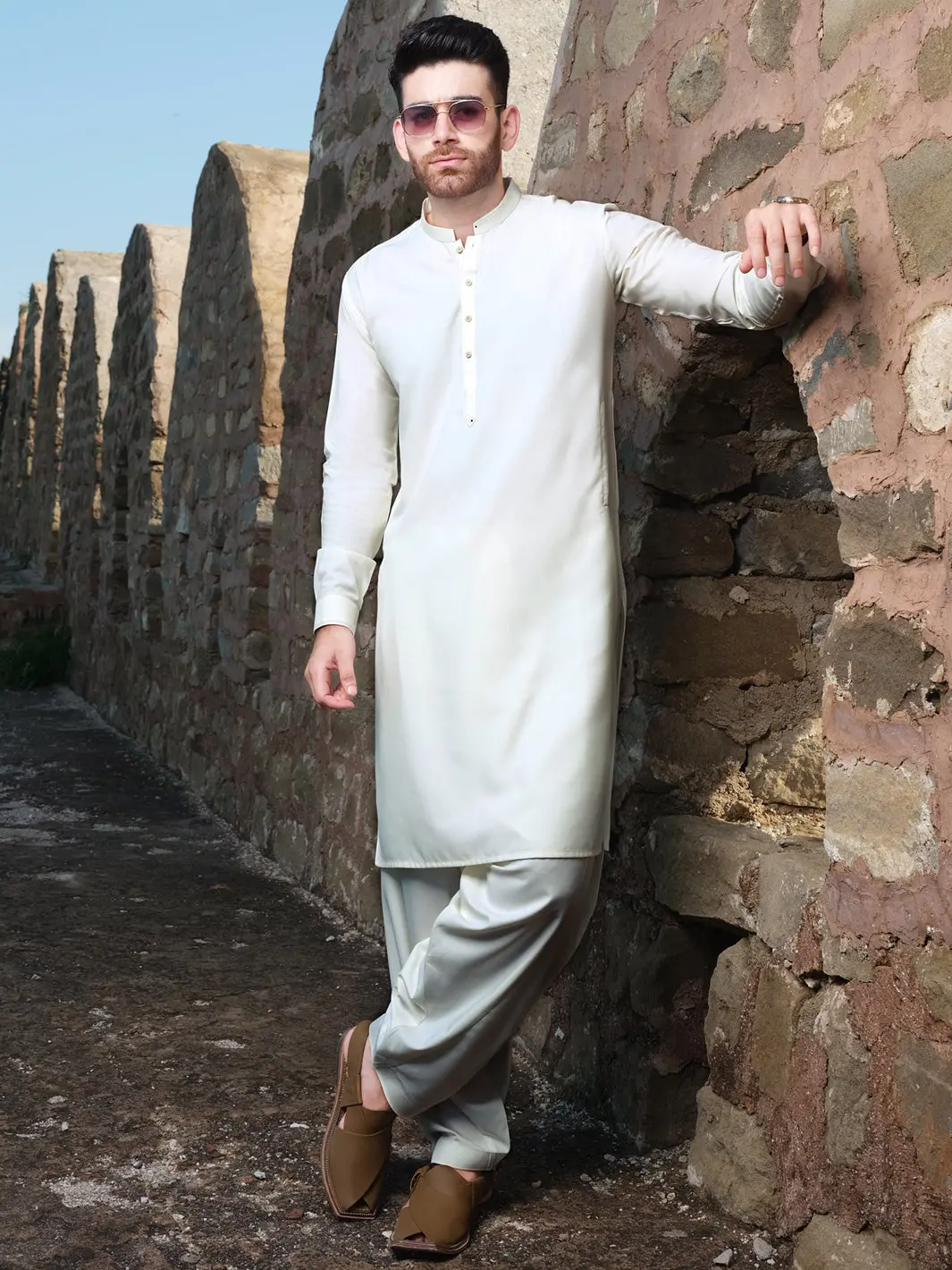 Off White Blended Kurta Shalwar - Al-Ks-2526 1