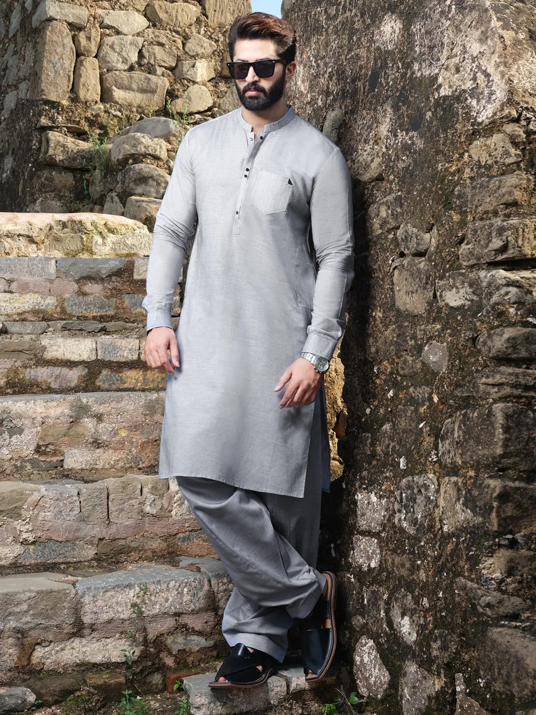 Grey Blended Kameez Shalwar - Al-Ks-2534 1