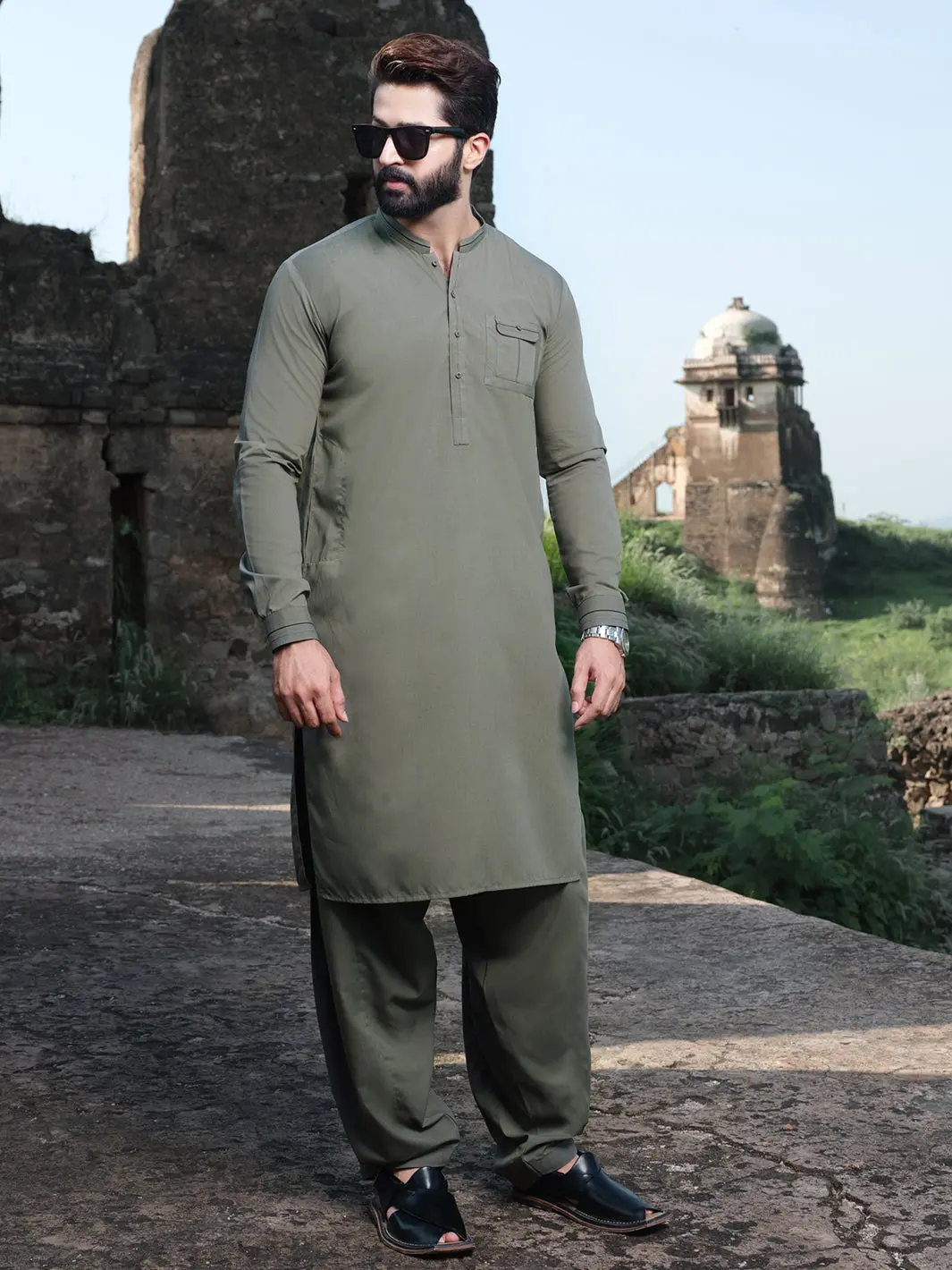 Green Blended Kameez Shalwar - Al-Ks-2537 1