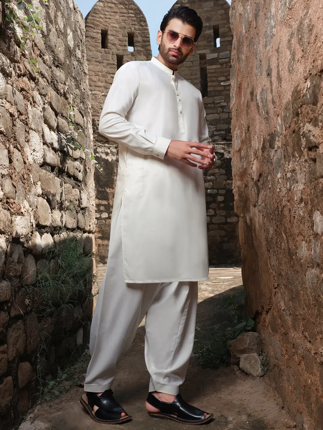 Off White Blended Kameez Shalwar - Al-Ks-2539 1