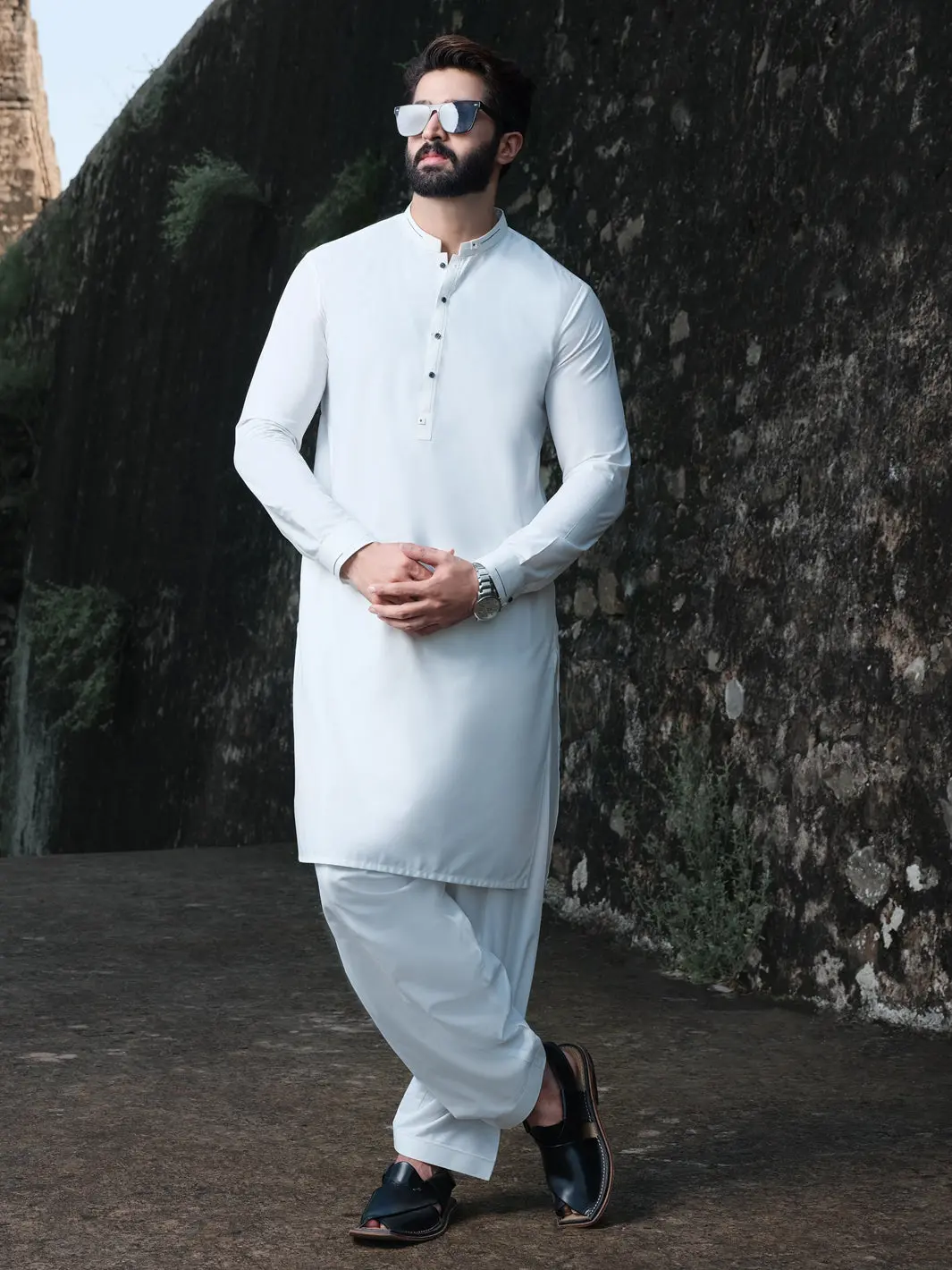 White Blended Kameez Shalwar - Al-Ks-2540 1