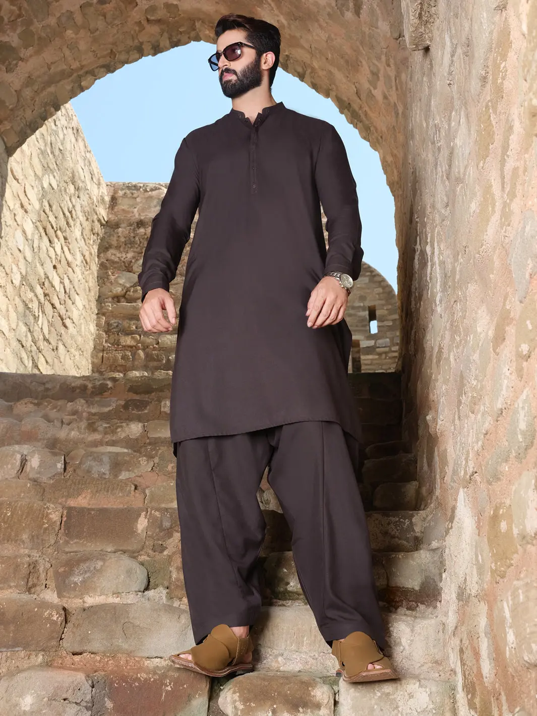 Dark Grey Blended Kameez Shalwar - Al-Ks-2548 1