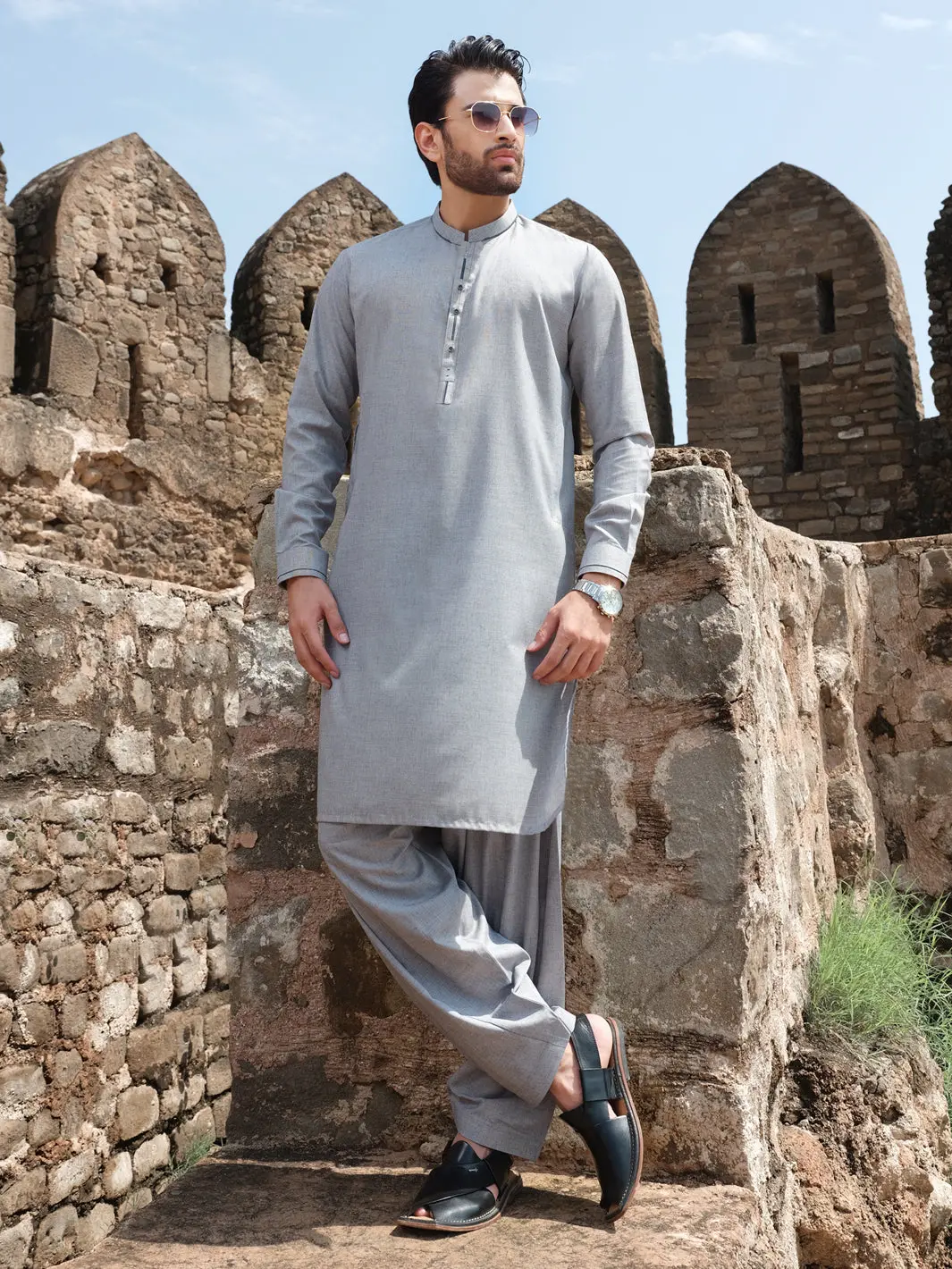 Light Gray Blended Kameez Shalwar - Al-Ks-2549 1