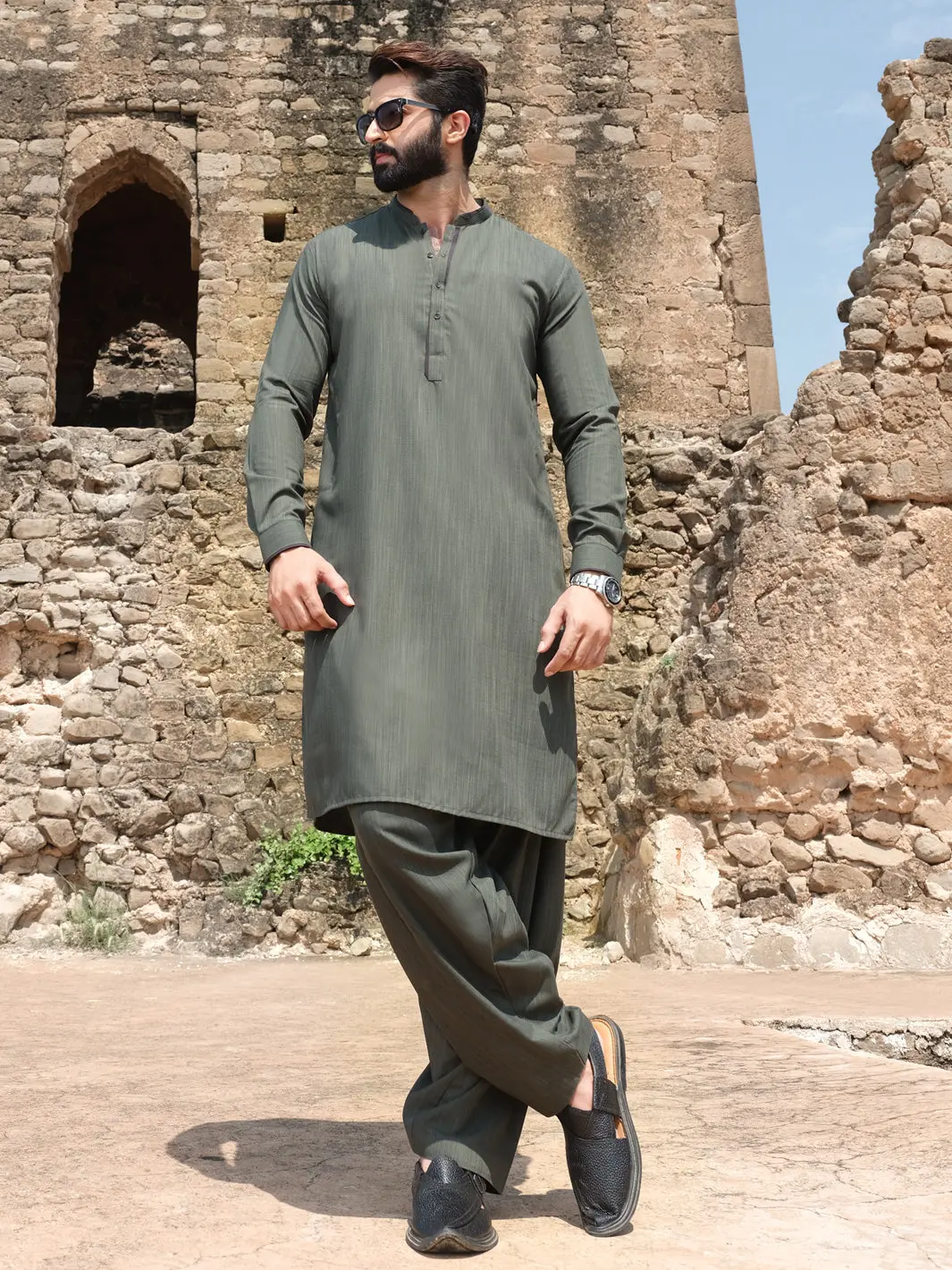 Green Blended Kameez Shalwar - Al-Ks-2550 1