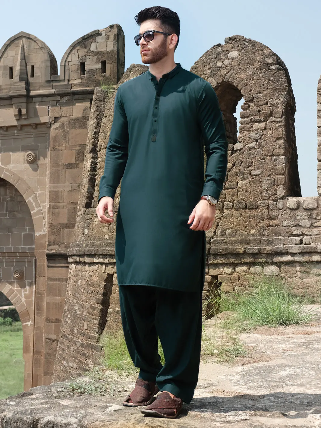 Dark Green Blended Kameez Shalwar - Al-Ks-2560 1