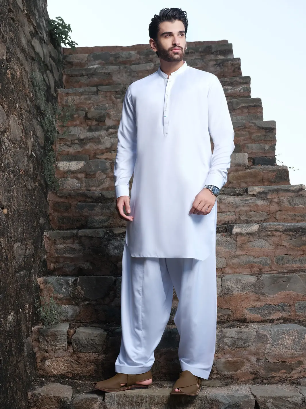 White Blended Kameez Shalwar - Al-Ks-2562 1