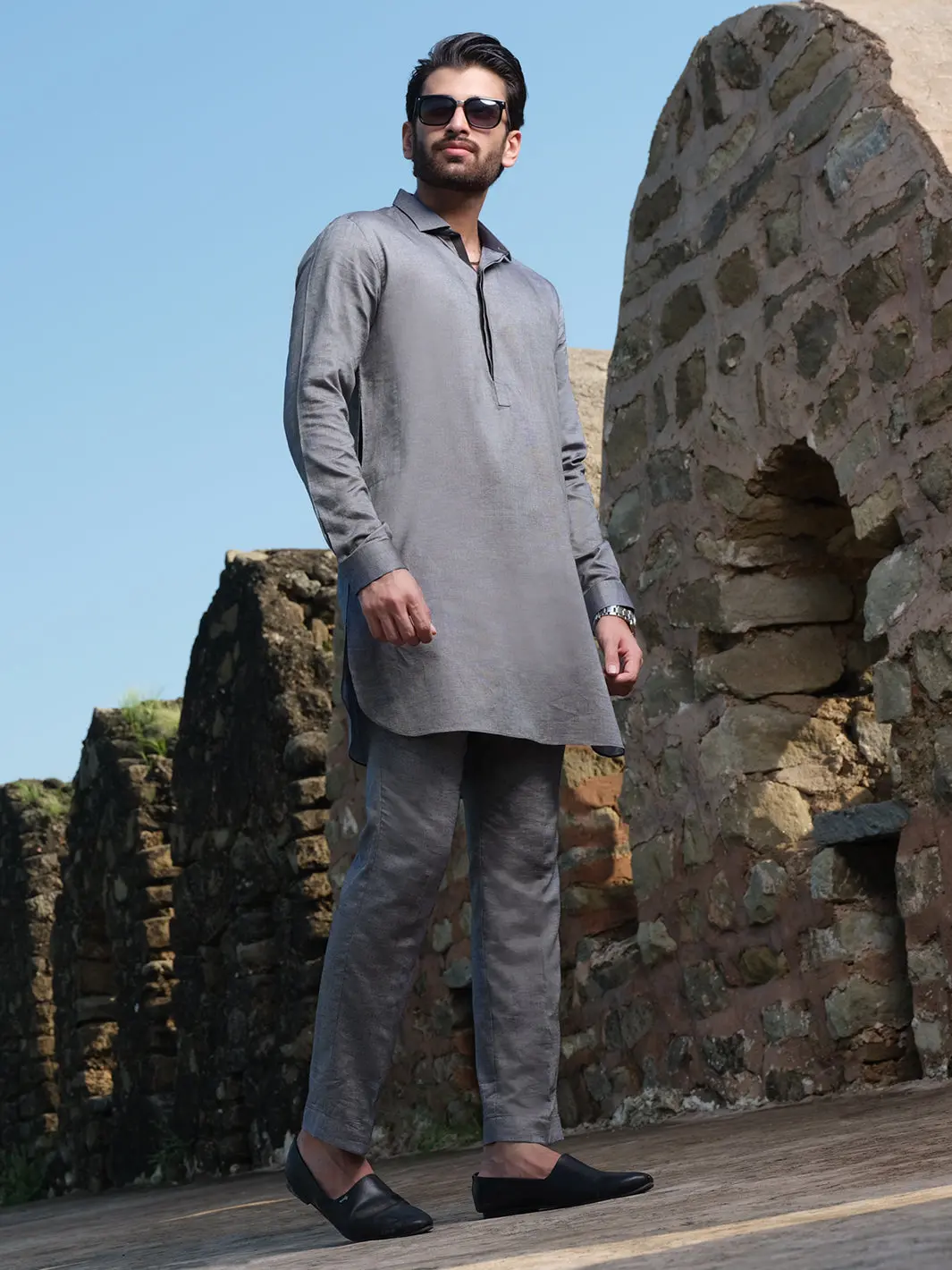 Grey Blended Kurta Pajama - Al-Ks-2564 1
