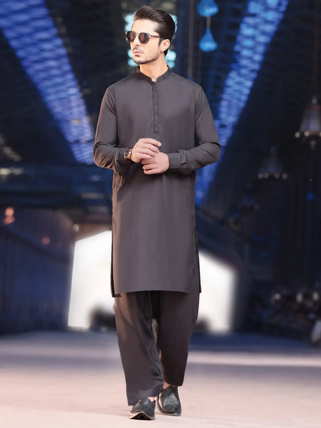Dark Grey Blended Kameez Shalwar - Al-Ks-2565 1