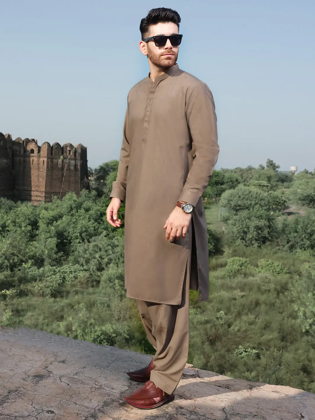 Brown Blended Kameez Shalwar - Al-Ks-2566 1