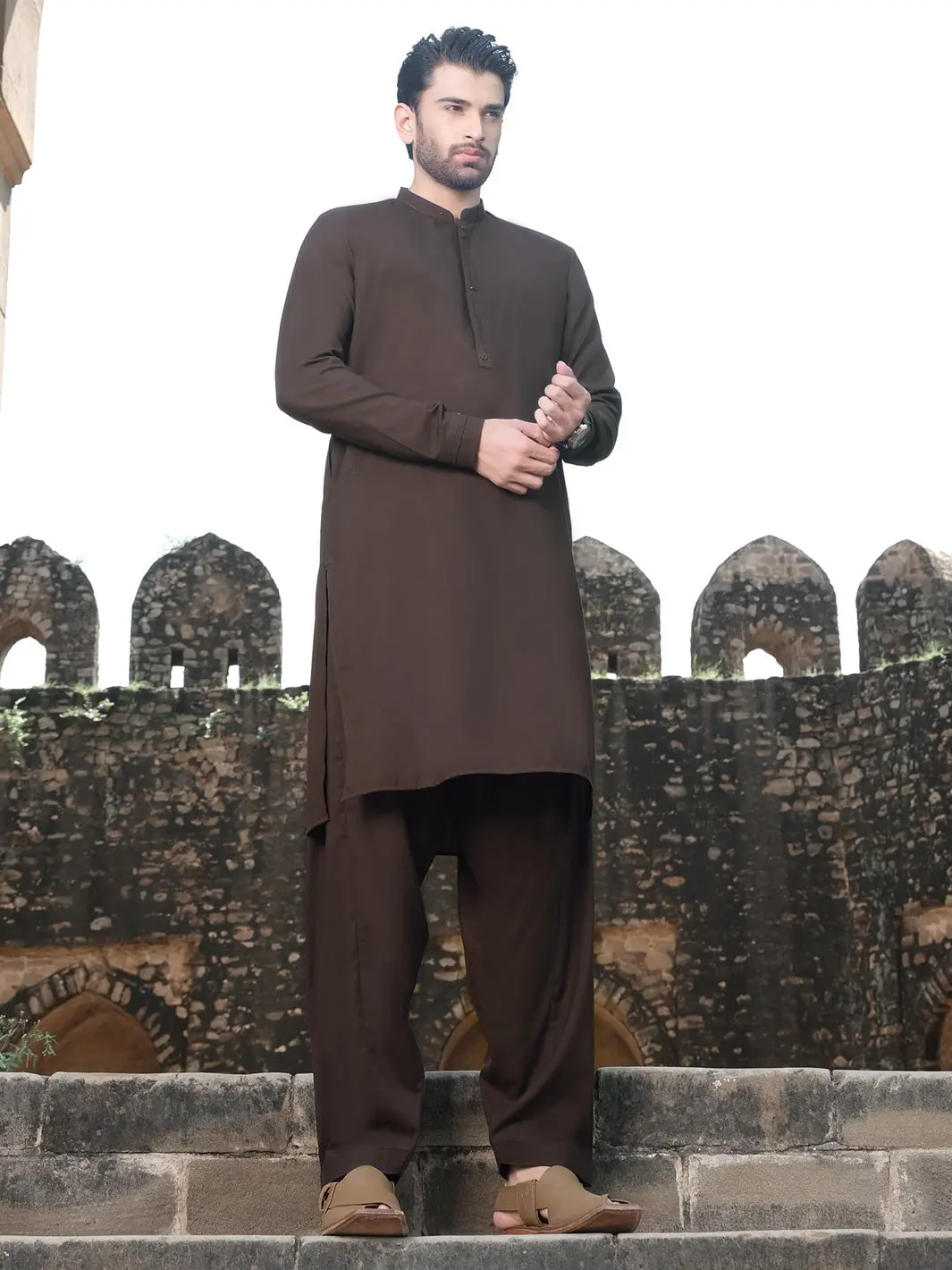 Dark Brown Blended Kameez Shalwar - Al-Ks-2567 1