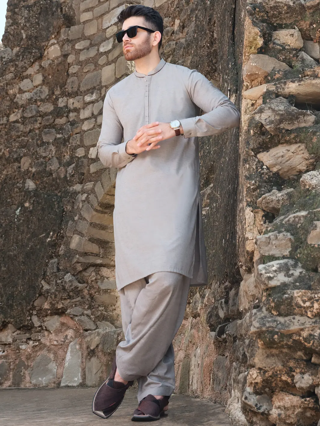 Grey Blended Kameez Shalwar - Al-Ks-2570 1
