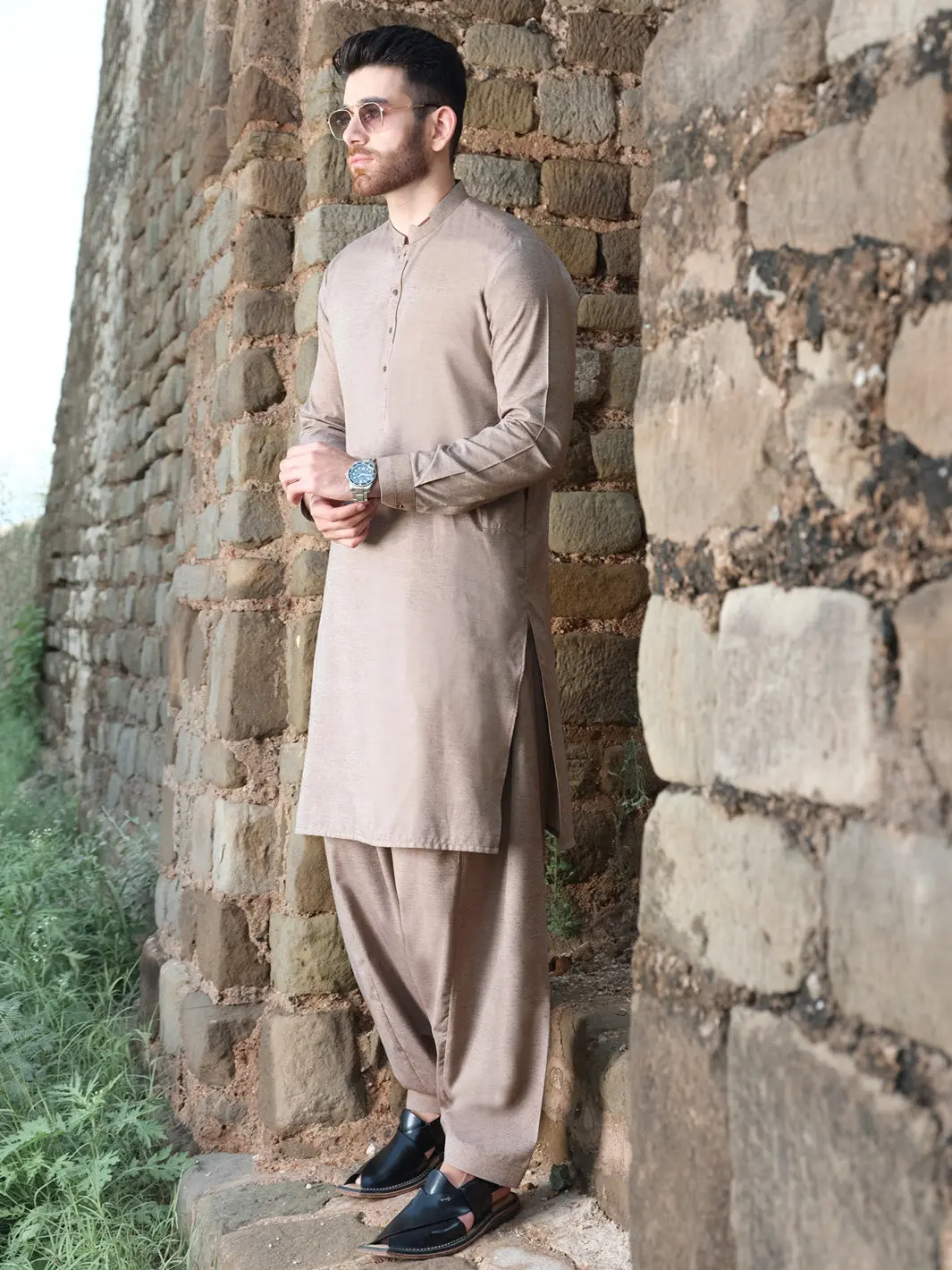 Light Brown Blended Kameez Shalwar - Al-Ks-2571 1