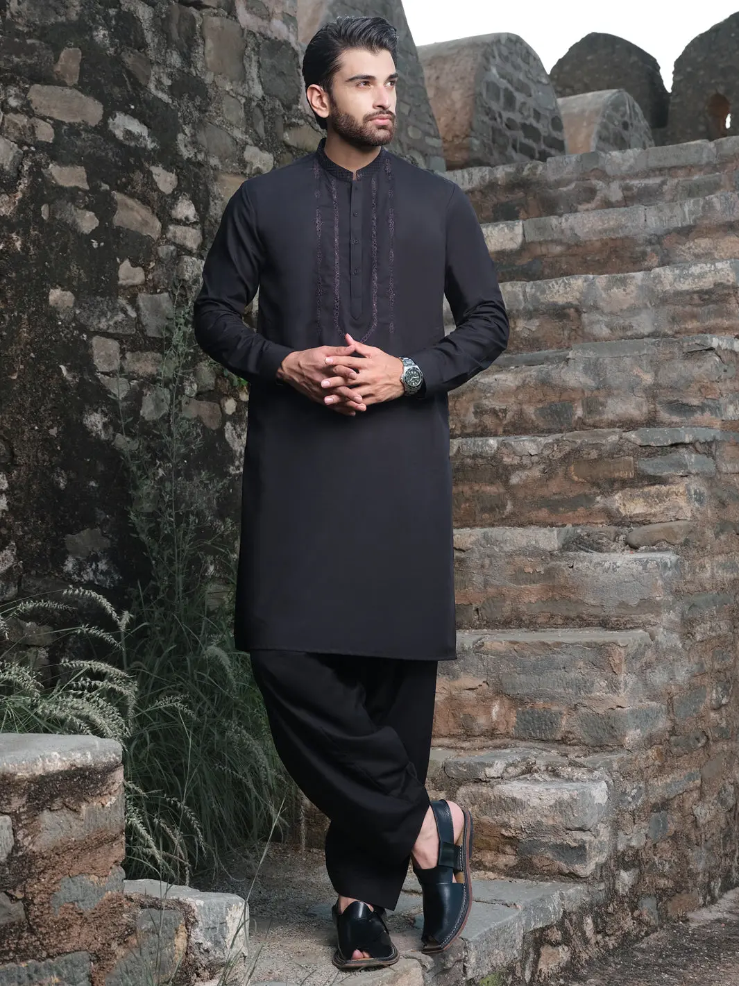 Black Blended Kameez Shalwar - Al-Ks-2575 1