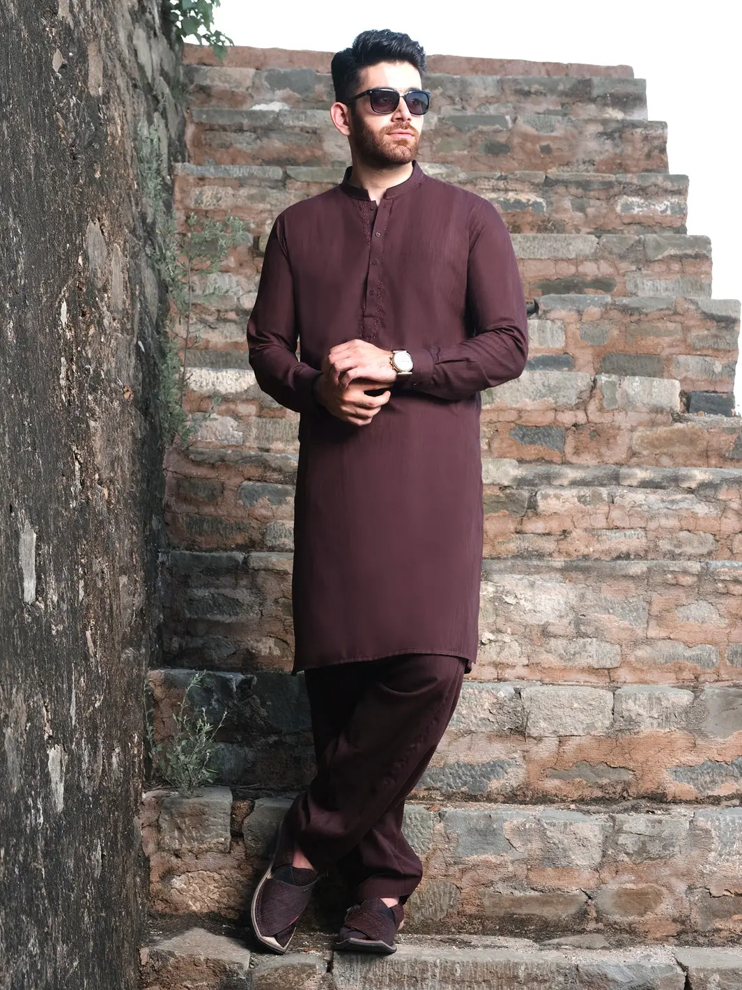 Maroon Blended Kameez Shalwar - Al-Ks-2576 1