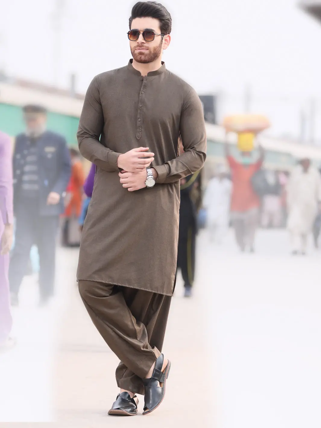 Brown Blended Kameez Shalwar - Al-Ks-2582 1
