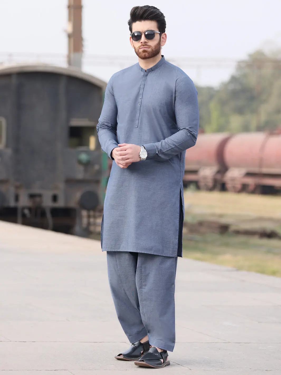 Blue Blended Kameez Shalwar - Al-Ks-2590 1