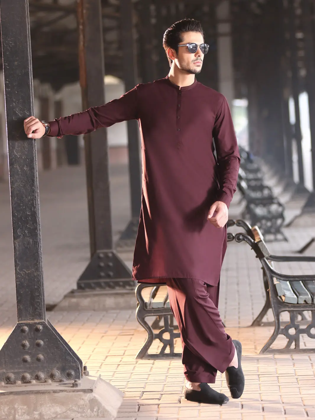Burgundy Blended Kameez Shalwar - Al-Ks-2599 1