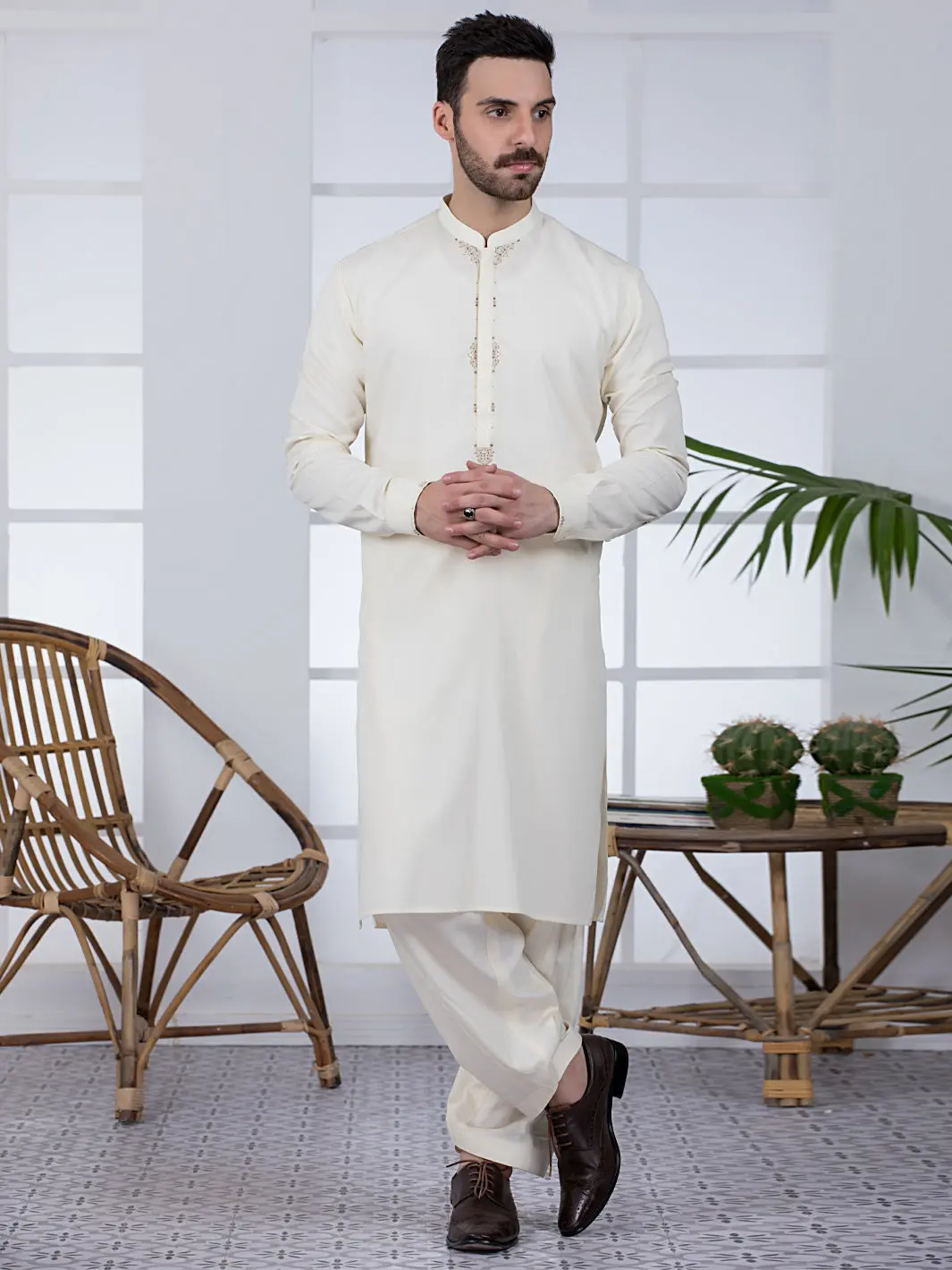 Cream Kameez Shalwar - Al-Ks-2800 1
