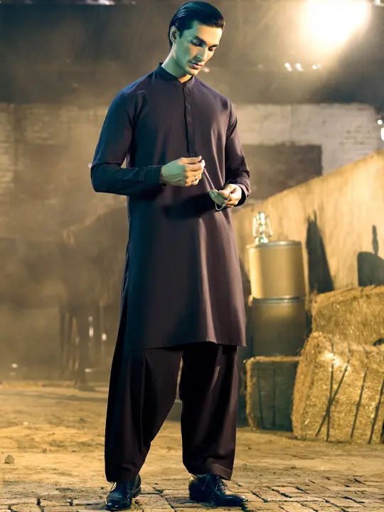 Midnight Blue Blended Kameez Shalwar - Al-Ks-2842 1