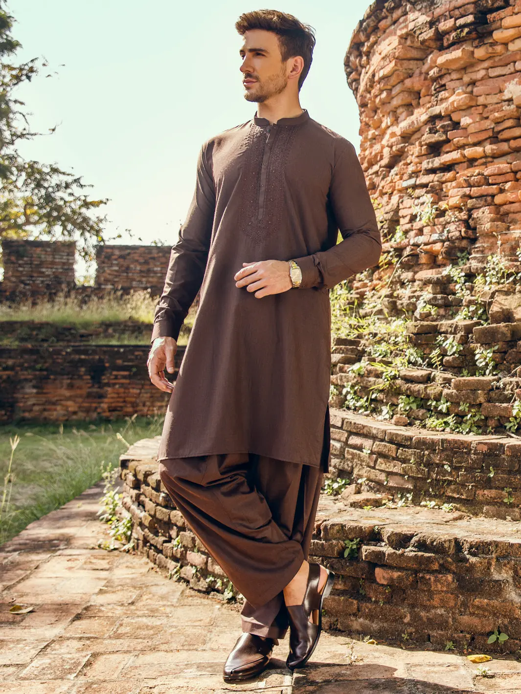 Dark Brown Kameez Shalwar - Al-Ks-2922 1