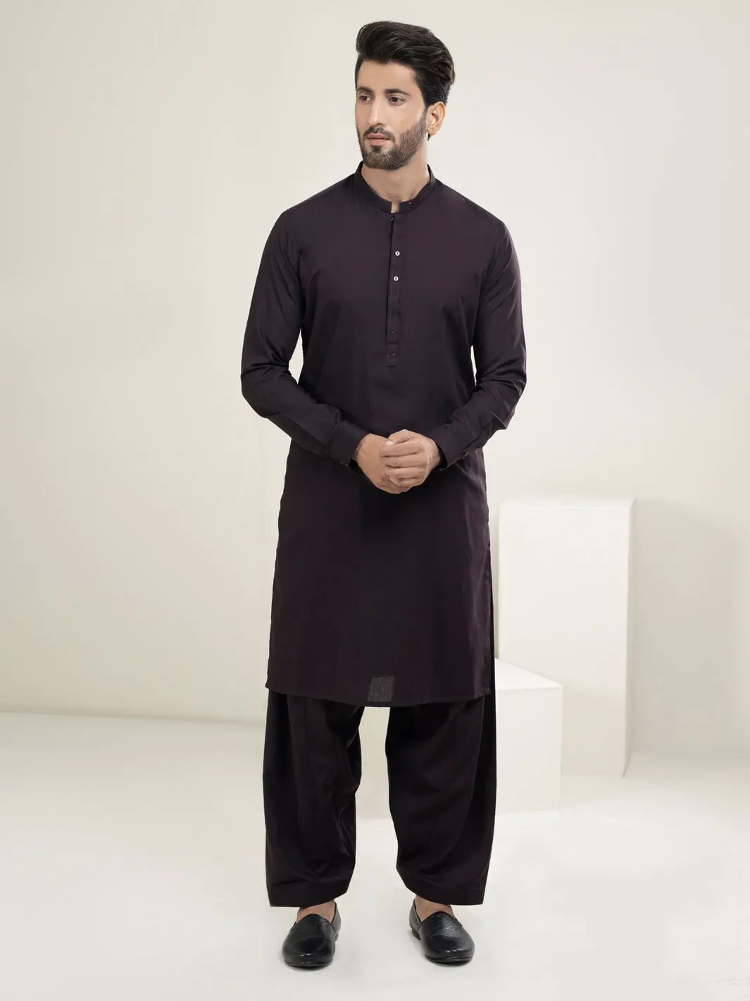 Dark Purple Kameez Shalwar - Al-Ks-2945 1