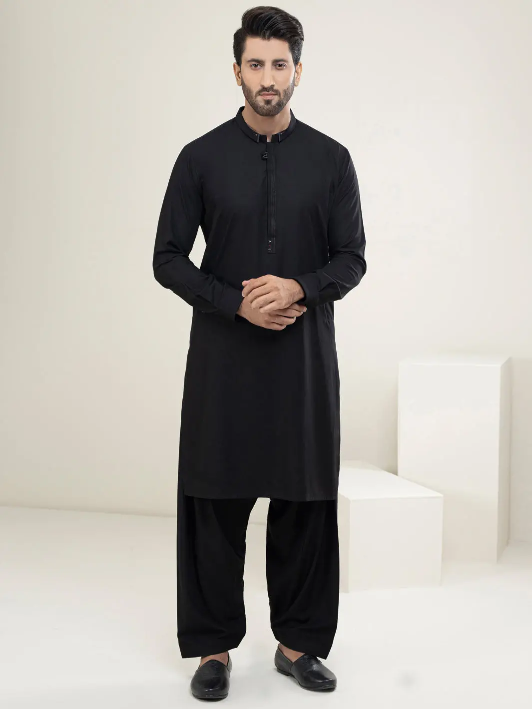 Black Blended Kameez Shalwar - Al-Ks-2954B 1