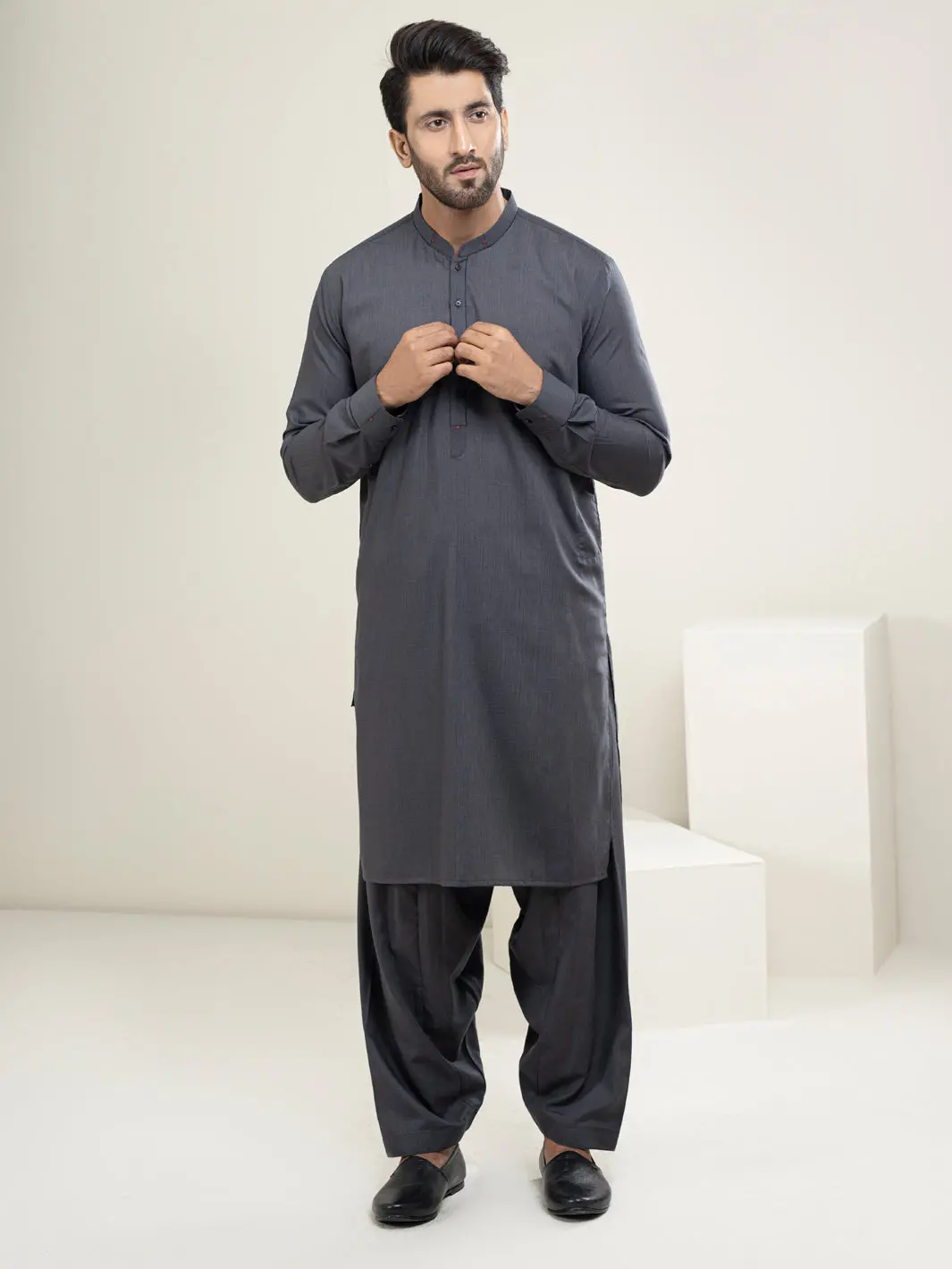 Grey Blended Kameez Shalwar - Al-Ks-2959 1