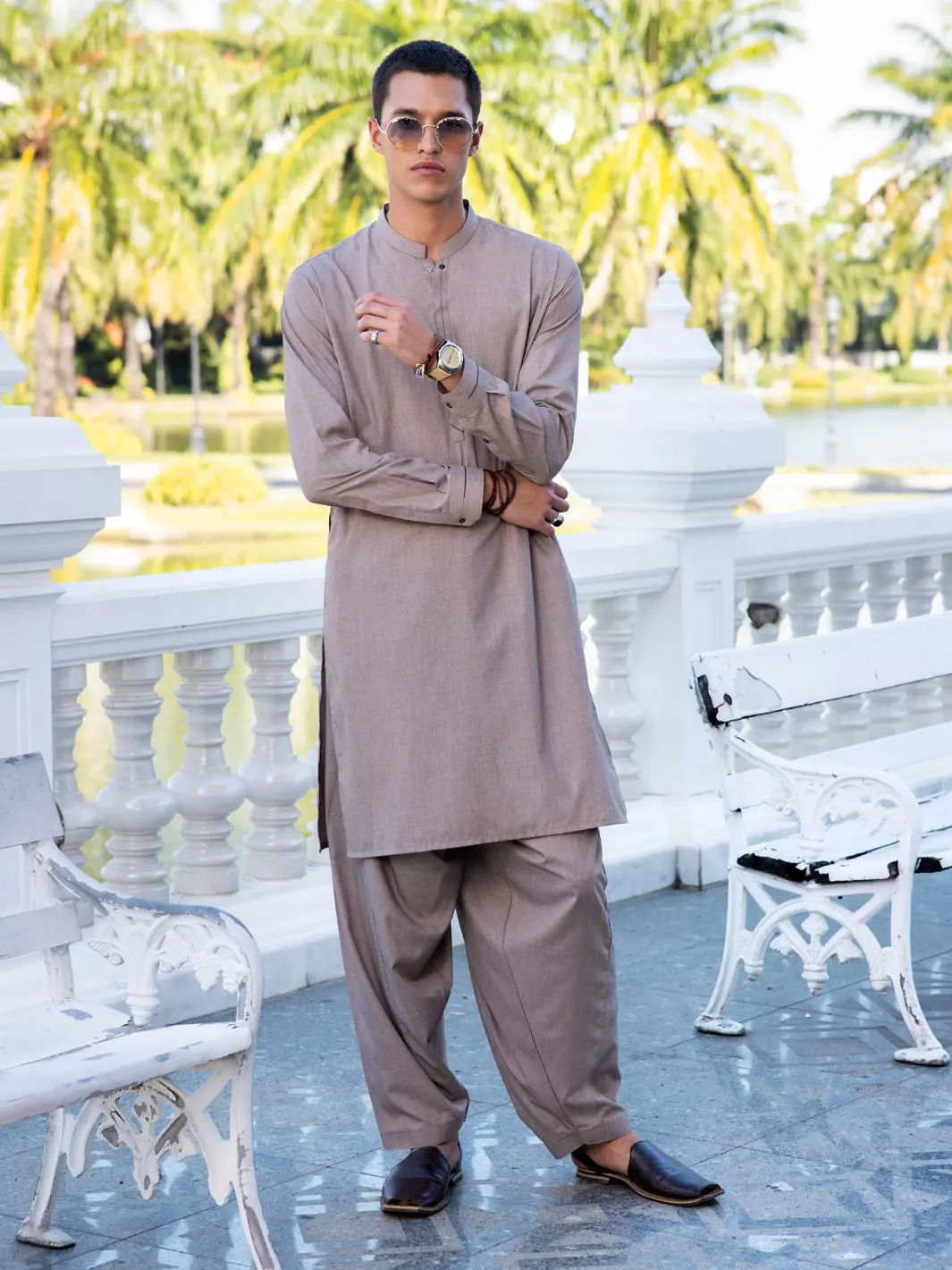 Light Brown Blended Kameez Shalwar - Al-Ks-3035 1