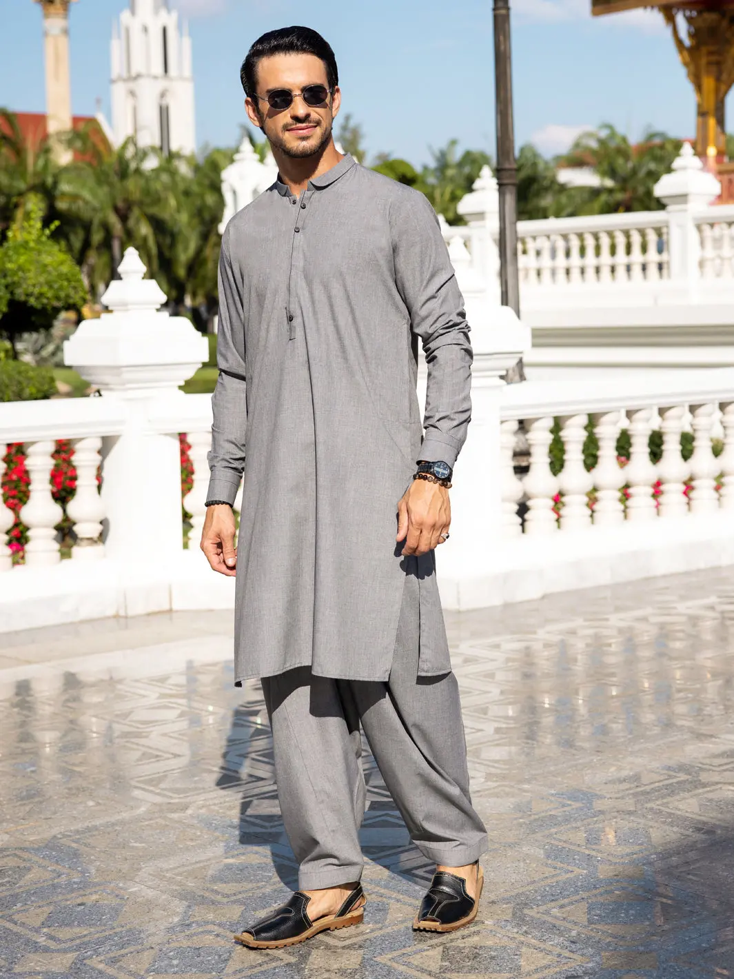 Grey Blended Kameez Shalwar - Al-Ks-3036 1