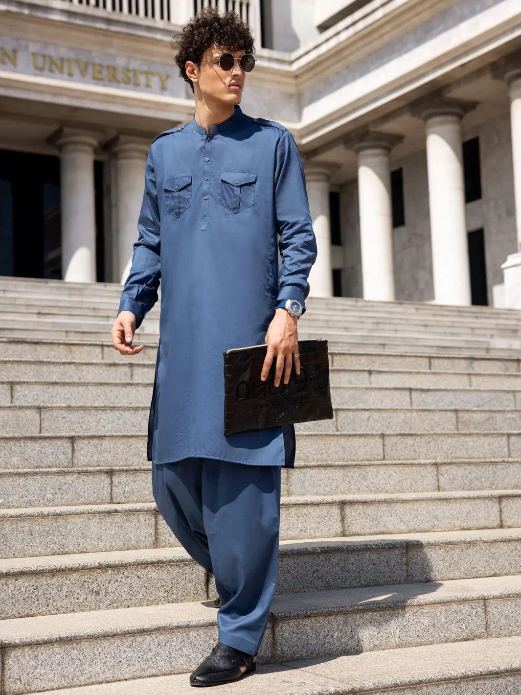 Blue Cotton Kameez Shalwar - Al-Ks-3037B 1